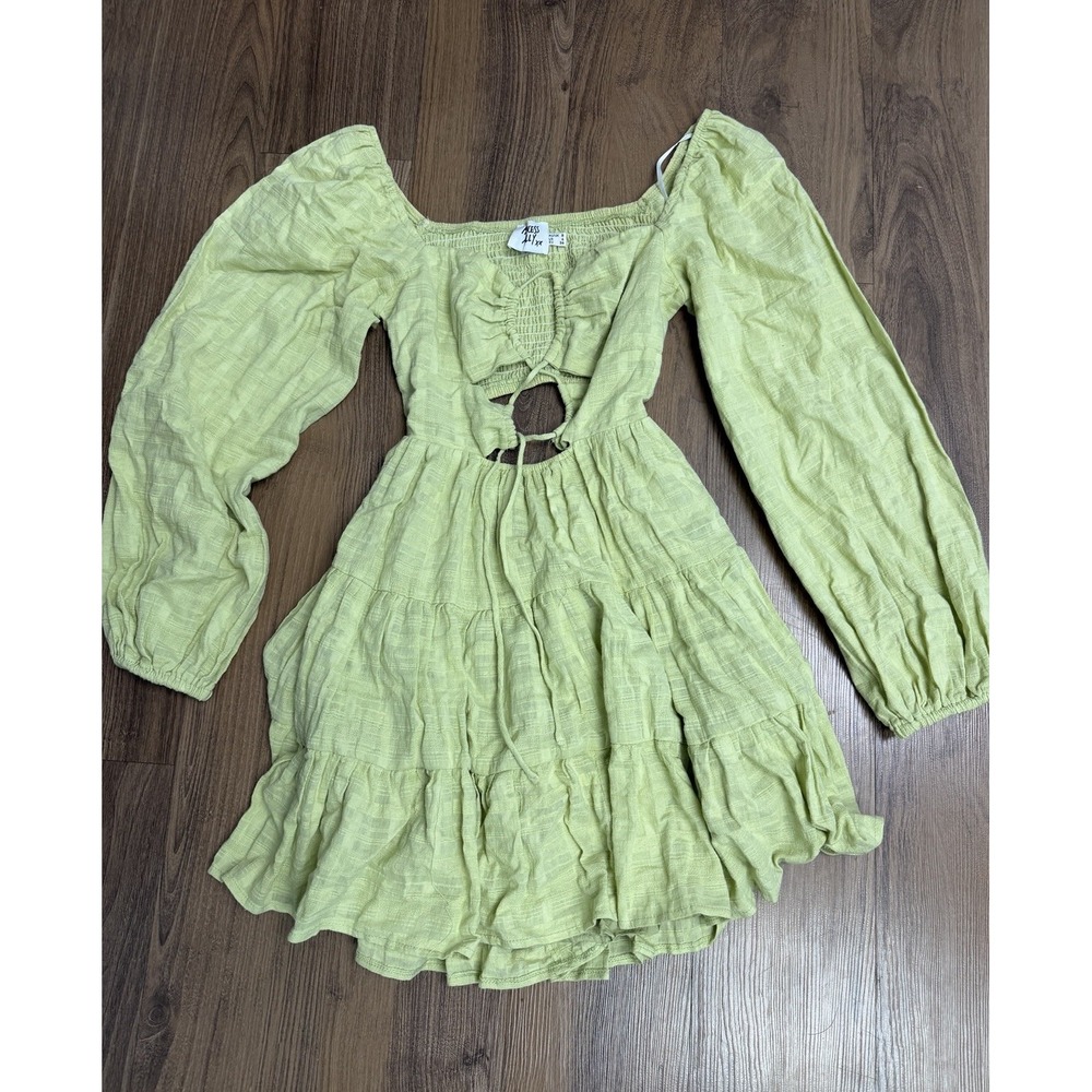 Princess Polly Green Balloon Sleeve Mini Dress Tiered Cottagecore Peasant Fairy